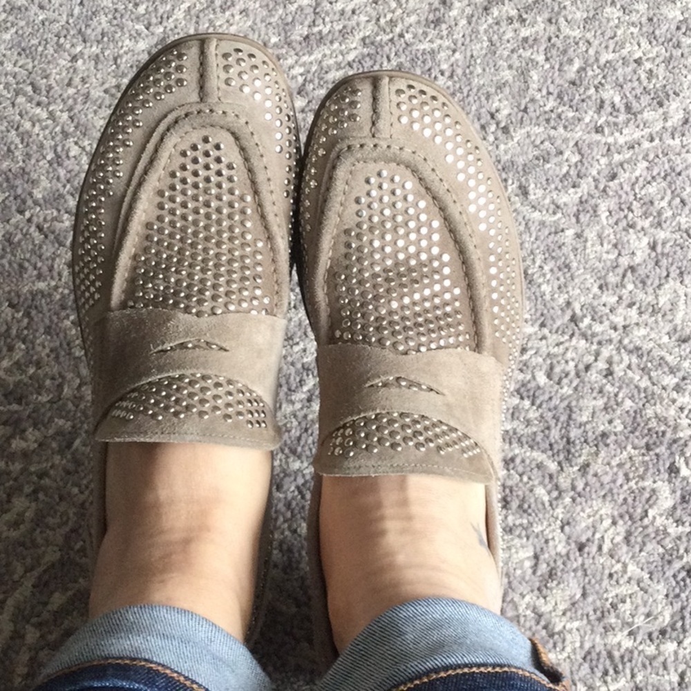 Rocco P stunning studded beige suede penny loafers in 39